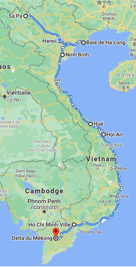 Carte Vietnam nord et sud