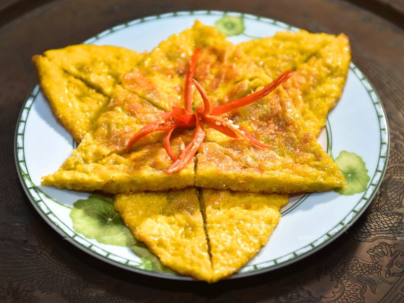 Omlette vietnamienne au Côm (Riz gluant vert)