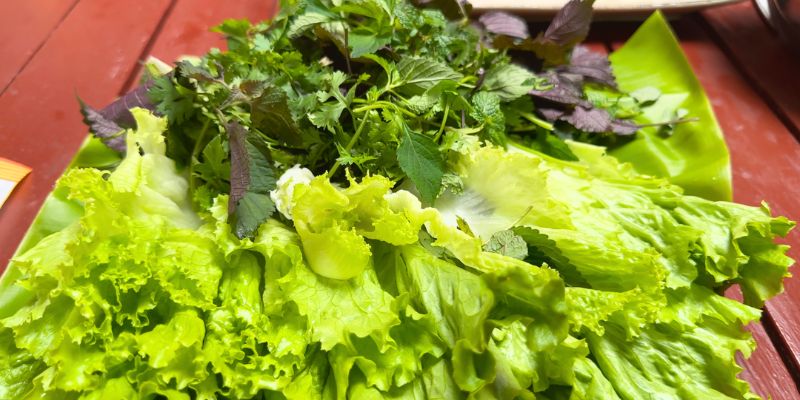 Les herbes accompagnant le Banh Xeo sont extrêmement variées